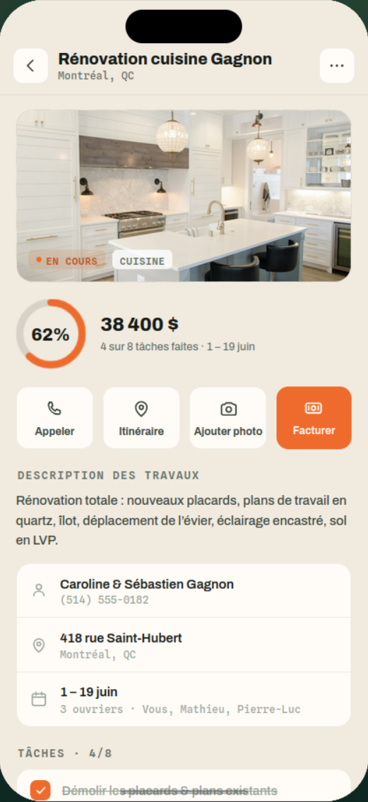 Vue mobile du détail d’une job