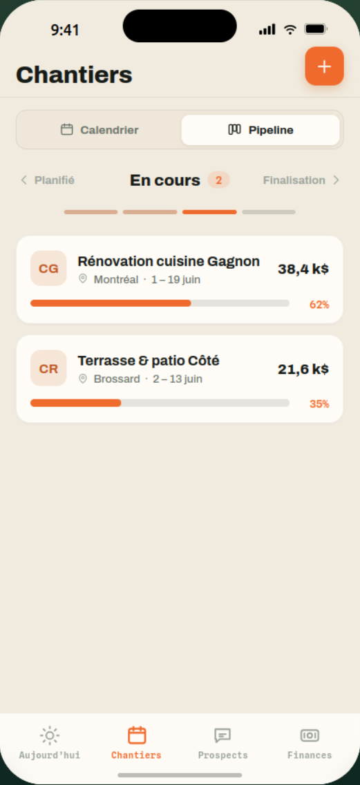 Vue mobile du pipeline des jobs